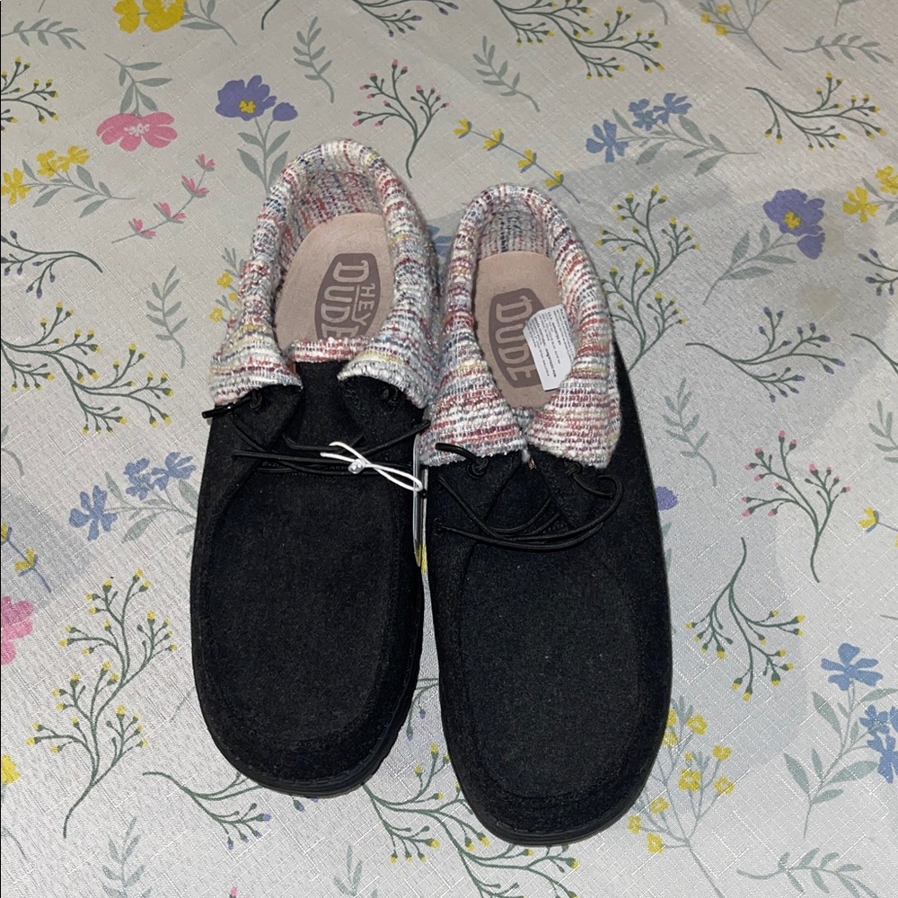 Hey Dude Black Slip-On Casual Shoes with Multicolor Knit Collar